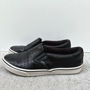 Vans Asher Slip On Shoes Womens 7 Black Perforated Leather Sneaker 721356 Skater